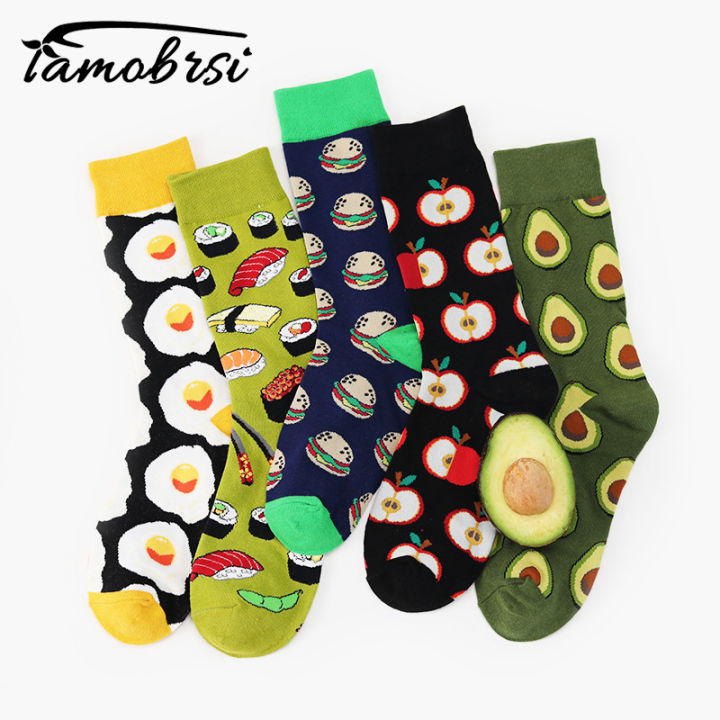 【Hengli jewelry story】Avocado Omelette Burger Sushi Apple Plant Fruit Food Socks Short  Funny Cotton Socks Women Men Unisex Happy Female