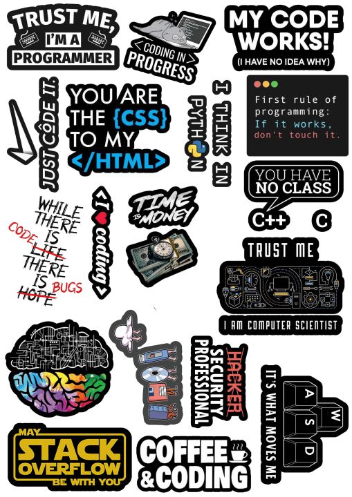 Pack of 18 Stickers - Cool Programming Language Stickers - Java, JS, PHP7, Python, Vuejs, C, Logo - for Laptop and mobile back cover - 2 to 3 inches