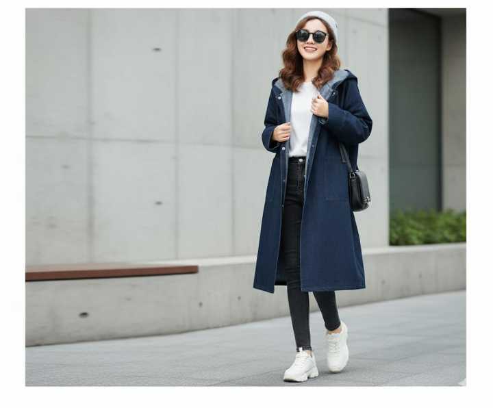 Women’s Cozy Denim Long Coat for Cold Weather | Daraz.pk