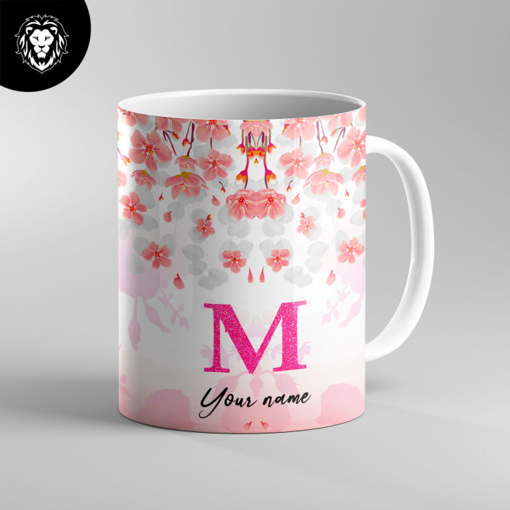 Customize Coffee , Tea Mug with your Name & Name Alphabet Floral Design 42