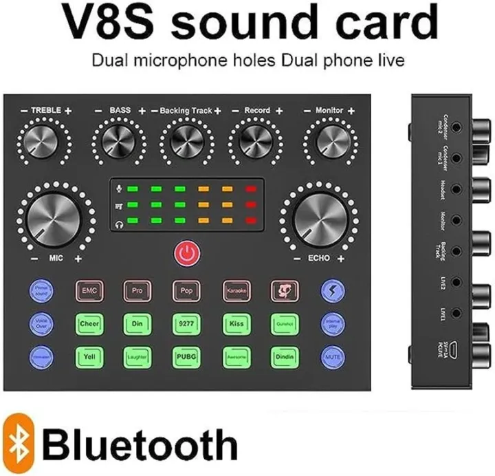 Scheda Audio V8 Live – Mixer USB Esterno Per Doppio Telefono, 12 Effetti, 10 Modalità, Per Dirette Streaming E Karaoke