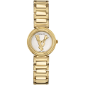Versace Virtus Mini Duo Gold Stainless Steel White Dial Quartz Watch for Ladies - VET300221. 