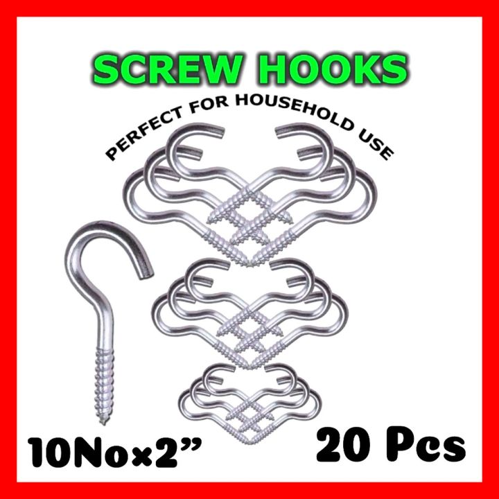 20Pcs 10 Number/2 inches Stainless Steel Screw Hook Lamp Hooks Wall Wood Hook Sheep Eye Self Tapping Screw
