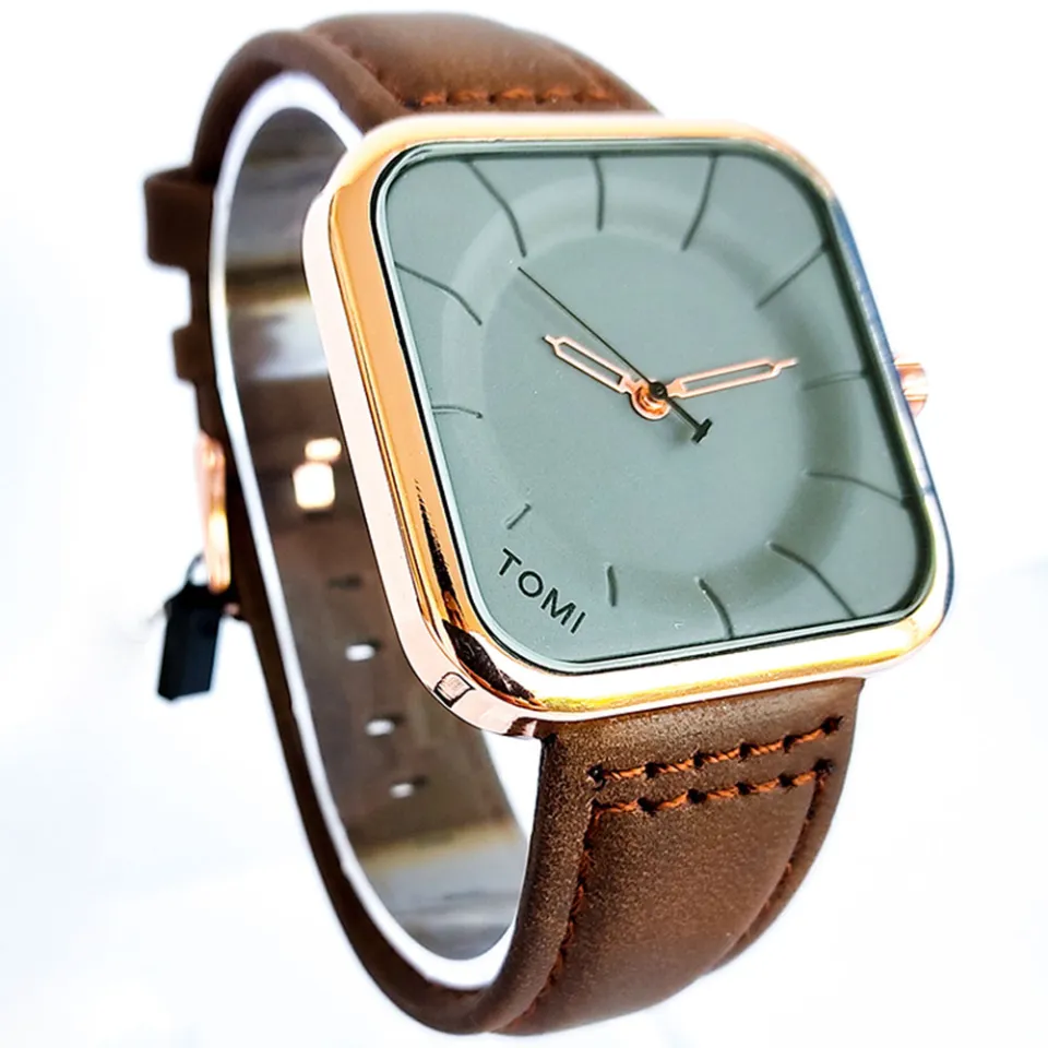 TOMI T093 Square Dial Leather Straps Waterproof Wrist Watch for
