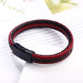 [Y] Fashionable Men Bracelet Vintage Woven Leather Rope Simple Magnetic Buckle Bracelet Y. 