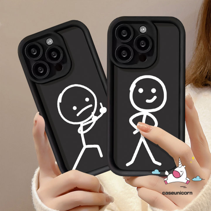 White Matchstick Men Case Compatible For IPhone 15 14 11 12 13 Pro Max 7Plus XR 6s 15 8 6 7 Plus X XS Max SE 2020 Couples Angel Eyes Cover