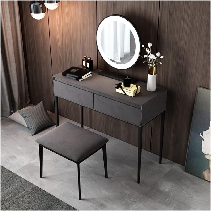 Multifunctional%20Dressing%20Table%20-%20A%20Makeup%20Table%20with%20Simple%20Storage%20Cabinet,%20Integrated%20Small%20Dressing%20Table%20with%20Ordinary%20Mirror,%20and%20Tufted%20Stool%20for%20a%20Dynamic%20Wooden%20Dressing%20Experience%20-%20Image%202