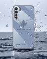 For OPPO F15 / OPPO Reno3 Cover + Wrist Strap Fashion Shiny Maple leaf Plating Square Bumper Phone Case Soft TPU Silicone Shockproof Protective Back Cover. 