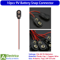10Pcs 9V Battery Snap Connector Cap with Wire Leads Durable Clip for Arduino Boards, DIY Circuits, LED Projects, Toys, and Electronic Prototyping by Electrica. 