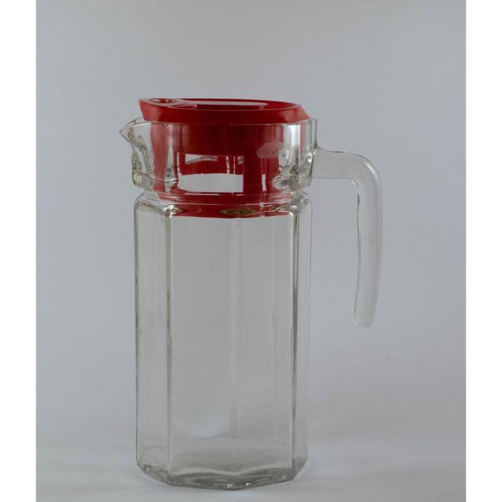 Carol Transparent Glass Jug, Glass Pitcher, with perfect unbreakable packing, for juice and Drinks 1.5 ml, 1.5 Liters capacity with red plastic lid