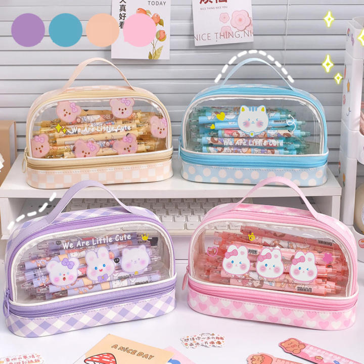 Pencil Case Trendy Cute Girls Pen Bag Big Three Layers Kawaii Stationery Bag for School Supplies Office Organization Art And Craft Storage Gift For Students Travel Stationery Pouch
