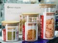 Greeen Apple DELE Glassware 3 Pieces Jar Set -With Bamboo LID-Capacity (1.4 L, 1.05 L ,685ml) High Quality Borosilicate Glass. 