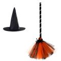 2Pcs Halloween Party Witch Broom Plastic Witch Broomstick Kids Broom Props Witch Hat For Halloween Cosplay Costume Party Decor. 