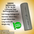 18650 3800mAh Rechargeable Cell Lithium-ion Battery 3.7V for Power Bank, LED Torch and more Gadgets. 