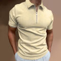 Tee Shirt Turn-Down Collar Men Zipper Neck Business Shirt. 