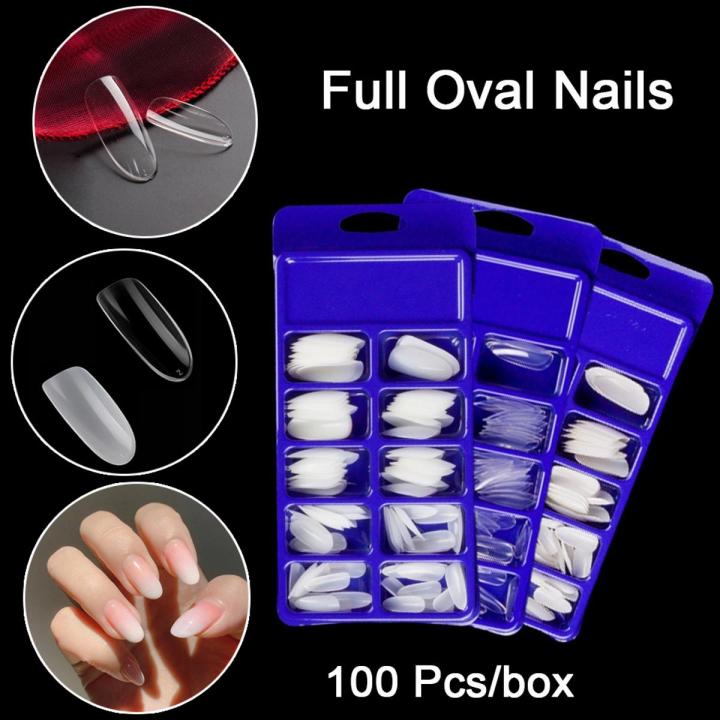 100pcs Oval  Shape  Transparent Color Artificial Nails  Nails kit Acrylic Nails Transparent Artificial nail With Glue