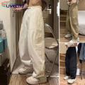 Baggy Pants Full Length Vintage Straight Wide Leg Solid Color Casual Trousers. 