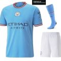Manchester City football kit new design soccer kit adults and kids sizes. 