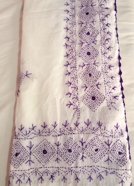 Pure lawn dopatta chadar hand made embroidery with qureshia boundry