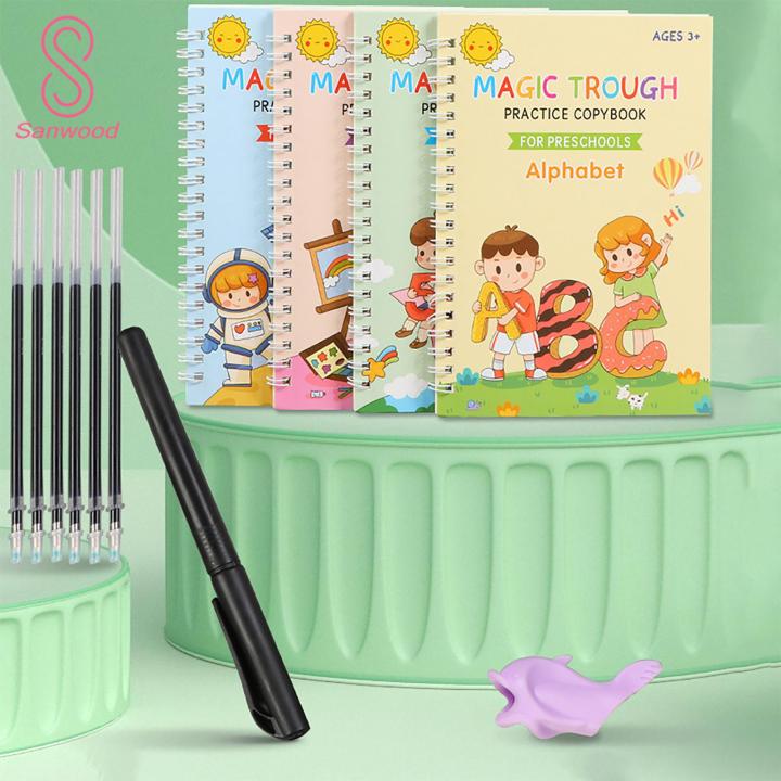 Calligraphy Practice Book for Kids Easylearn Calligraphy Practice Book Reusable Handwriting Workbook for Kids with Disappearing Ink Alphabet Math Ideal for Preschoolers Includes Pencil Holder Pen