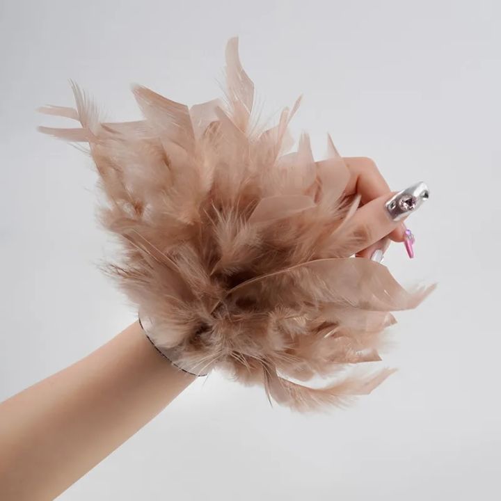 Women Natural Fur Feather Cuffs Cuffs With Feathers Feather Cuff Snap Bracelet Sleeves Wrist Arm Removable Shirt