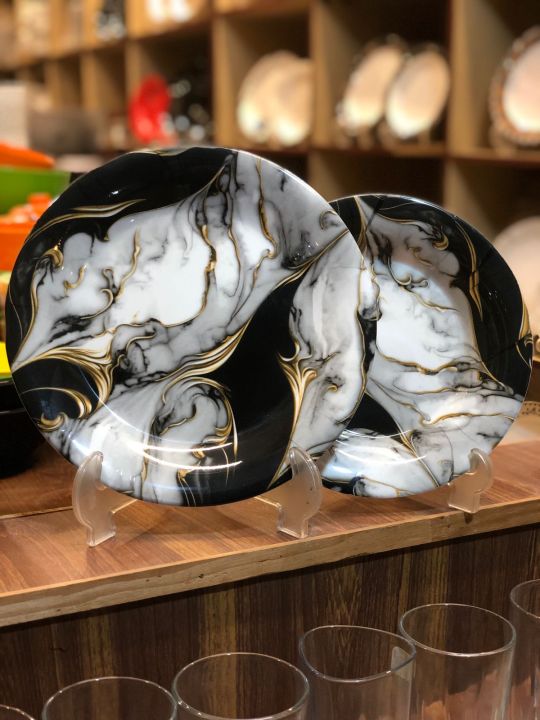 Melamine Dinnerware Black Marble Dinner Set Marble Elegance Dinner