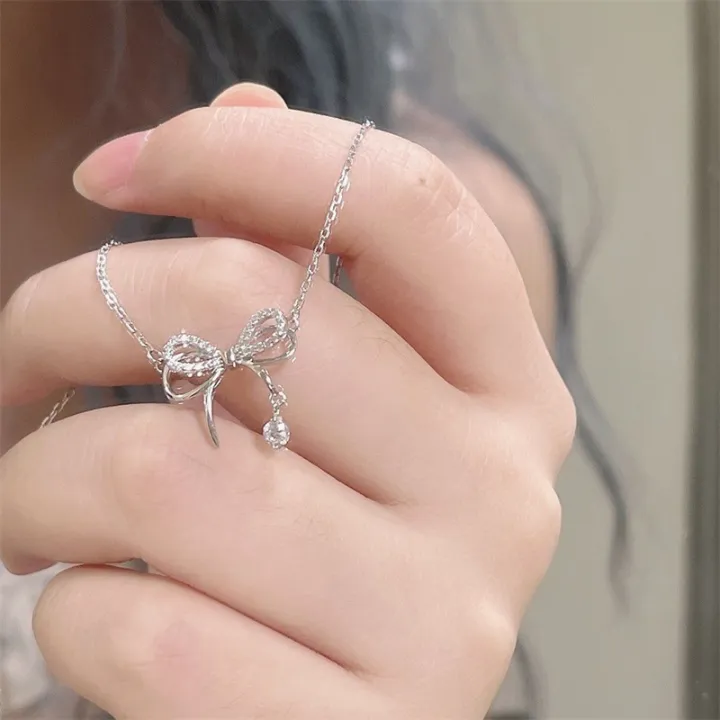 %E3%80%90Hot%20demand%E3%80%91Fashion%20Double%20Layered%20Bowknot%20Pendant%20Necklace%20For%20Women%20Girls%20Elegant%20Versatile%20Necklace%20Clavicular%20Chain%20Jewelry%20Accessories%20Luolong%20-%20Image%203