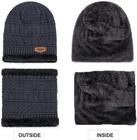 Winter Beanie Hat Set for Men & Women | Garm Topi, Neck Scarf & Gloves ...