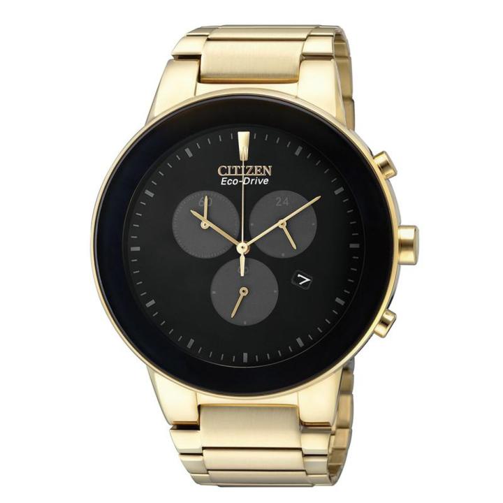 Citizen Gents Eco-Drive Stainless Steel With Gold Strap Watch AT2242-55E - Wrist Watch for Men