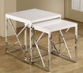 Home Collection Modern Stainless Steel Frame Nesting White End Table. 
