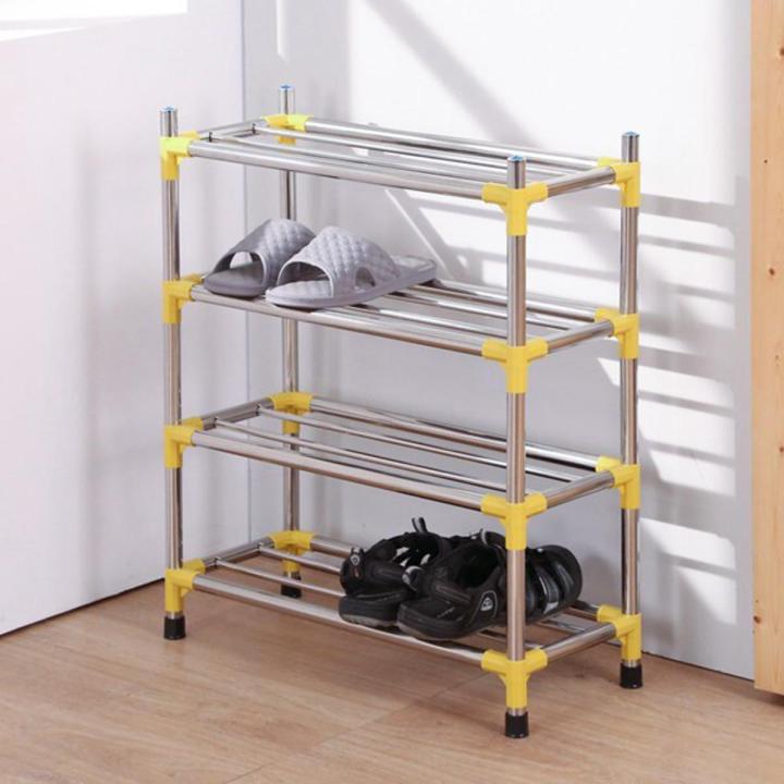 Stainless Steel 4 Layer Shoe Rack Stand Footwear Cabinet Organizer Shoe Stand - Foldable Shoe Rack - Folding Stainless Steel Shoe Rack - 4 Layer