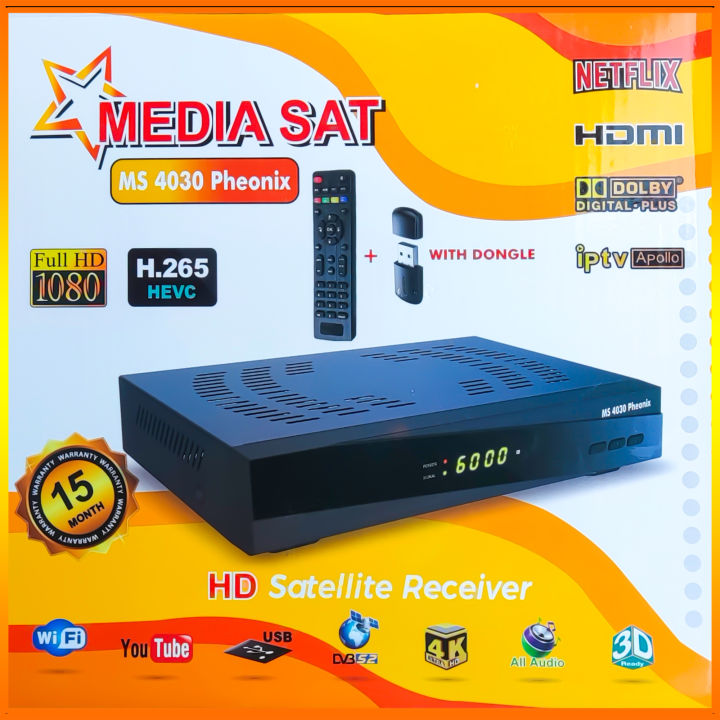 MEDIA SAT MS-4030 Pheonix Forever Receiver New Model 2024 Metal Body 15 Month Forever Server | Dolby Audio H.265