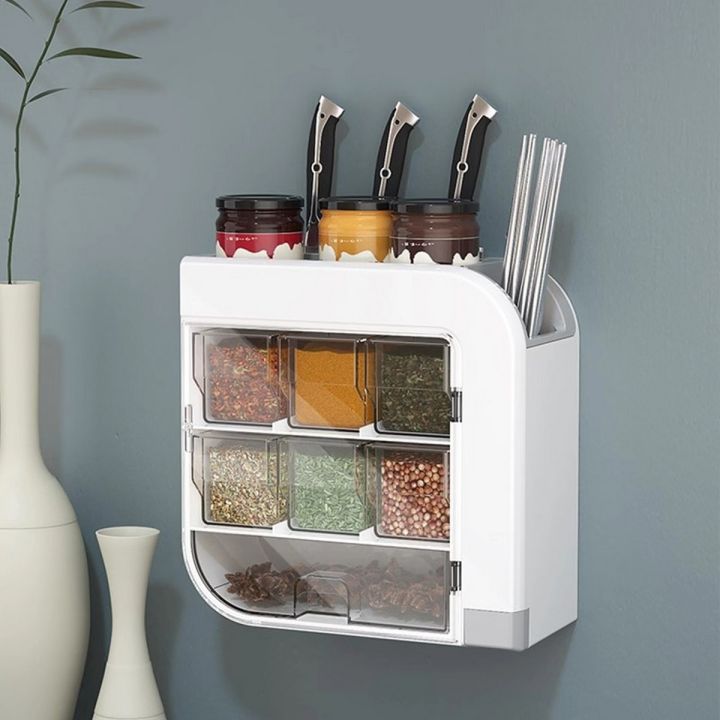 Kitchen Spice Rack Wall Mounted 7 Grid Seasoning Shelf Organizer Spoons and Knives Storage Daraz.pk