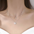 Flash Diamond Butterfly Double Necklace For Women Simple Design Crystal Elegant Wedding Jewelry Gifts. 