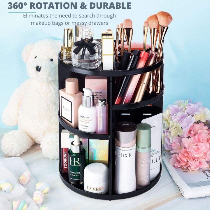Cosmetics%20Makeup%20Organizer%203D%20Rotating%20360%20Degree%20Spinning%20Moving%20Make%20up%20Storage%20Rack%20Adjustable%20Assembly%20Skin%20Care%20Holder%20Bathroom%20Display%20Case%20Non%20Breakable%20Black%20Plastic%20Dresser%20Lipstick%20Skin%20Care%20Products%20Caddy%20Shelf%20-%20Image%205