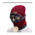 Winter beanie Hat cap and Neck warmer scarf muffler set in red colour. 