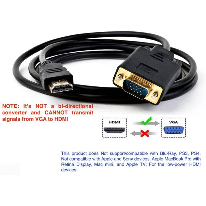 ZasLuke HDMI to VGA Adapter Cable Gold-Plated 1080P Active HDMI Digital to VGA Analog Video Adapter Converter Cable Compatible with Computer, Desktop, Laptop, PC, Monitor, Projėctor, HDTV and More 6 Feet / 1.8 Metres