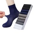 Summer thin male silk socks breathable medium tube black business socks. 