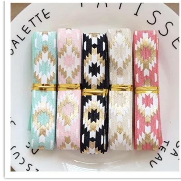 5Yards/Set 1Yard Per Color 16MM Width Printed Fold Over Elastic Foe Ribbon Stretch Band Diy Crafts Supplies