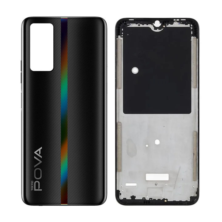 Tecno Pova 2 Housing Middle Frame With Side Button and Camera Lens Complete Body Casing Replacement For Pova 2 - Black