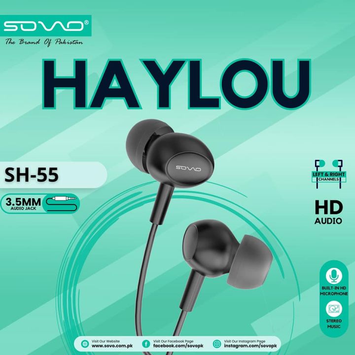 Original Sovo Haylou SH-55 Handsfree - Best Sound Quality - Enchance Your Gaming Experince - With 3.5mm Jack - Compaitable with All devices