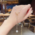 Korean Jewellery Trendy Crystal Choker Necklaces Pearls Pendants Long Bow for Women Girls For Friend. 