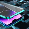 Biruiqu For iPhone 15 Plus Pro Max Magnetic Absorption Case Metal Frame Shockproof Double Sided Tempered Glass Magnetic Case Cover. 