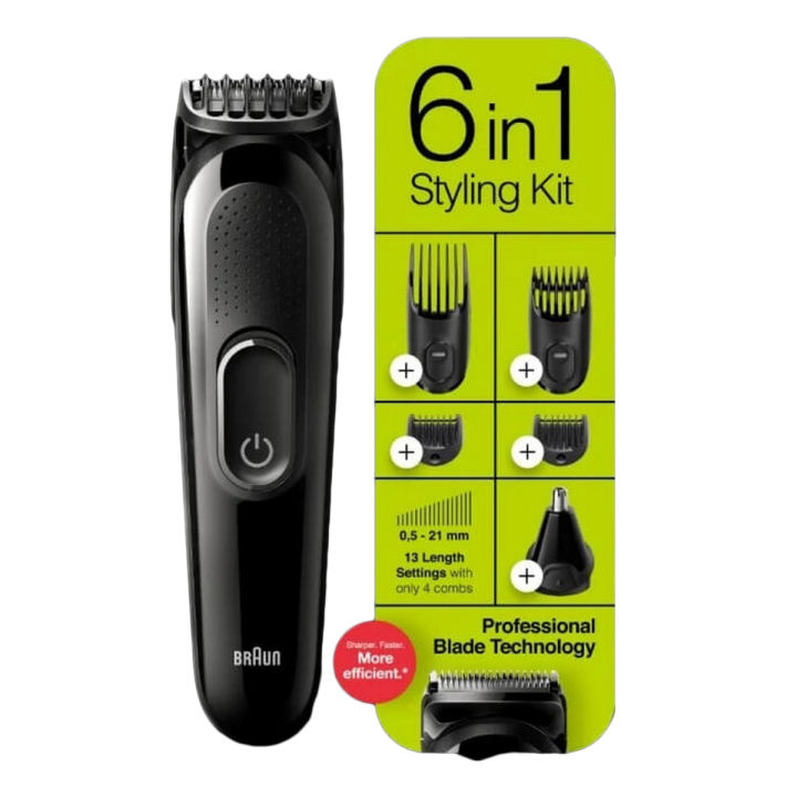Braun Hair Clippers for Men MGK3220, 6 in 1 Beard Trimmer, Ear and Nose Trimmer, Mens Grooming Kit, Cordless & Rechargeable