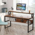 Computer Table with Shelves and Monitor Stand - Walnut Finish - Space Saving Design Desk- Table. 