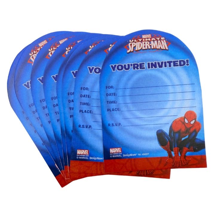Spiderman Invitation Cards - 4 Inch By 3 Inch - Invitation Cards - Spiderman Theme - Blue - Boys - Pack Of 8