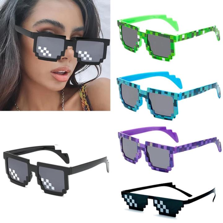 Thug Life Sunglasses Minecraft 8 Bit Pixelated Mosaic Gamer Photo Props Glasses for Adults Party