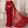 Fancy Red Chiffon Embroidered Saree For Women. 