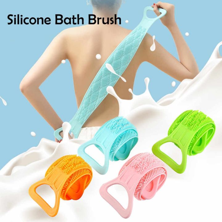 Silicone Bath Body Brush Scrubber Soft Rubbing High Quality Exfoliating Massage For Shower Cleaning Bathroom Strap Belt Back Wash Clean Scrub Magic Skin Scrubber Brush Home Remove Stains Tool Medical 70cm Flexible Loofah Friction Comfort Double Sided