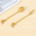 16PCS Dessert Spoon and Fork Set Creative Fruit Fork -Gold. 